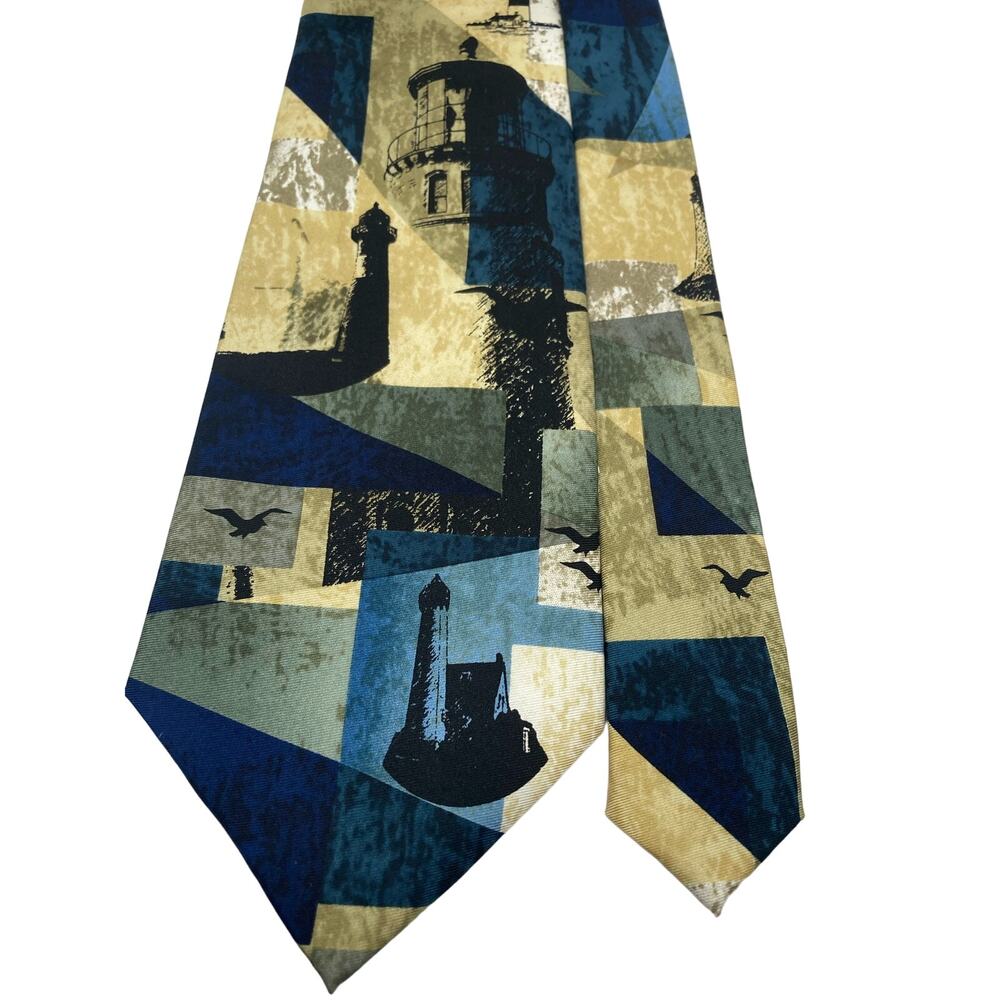 Larson  Lighthouse Themed 100% Silk Men's Tie 59" L x 3.75" W